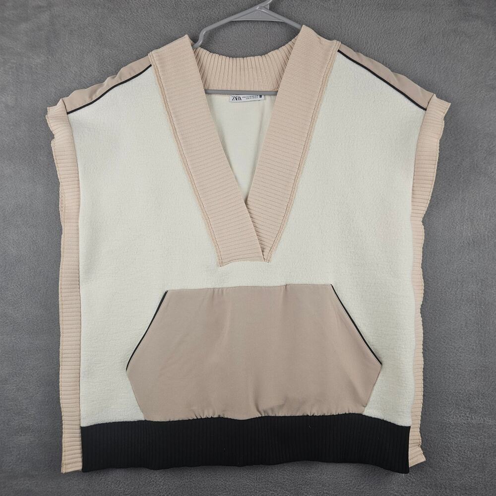Zara Cream Sleeveless Fleece Oversized Sweater Vest V-Neck Layering Piece Xs/S
